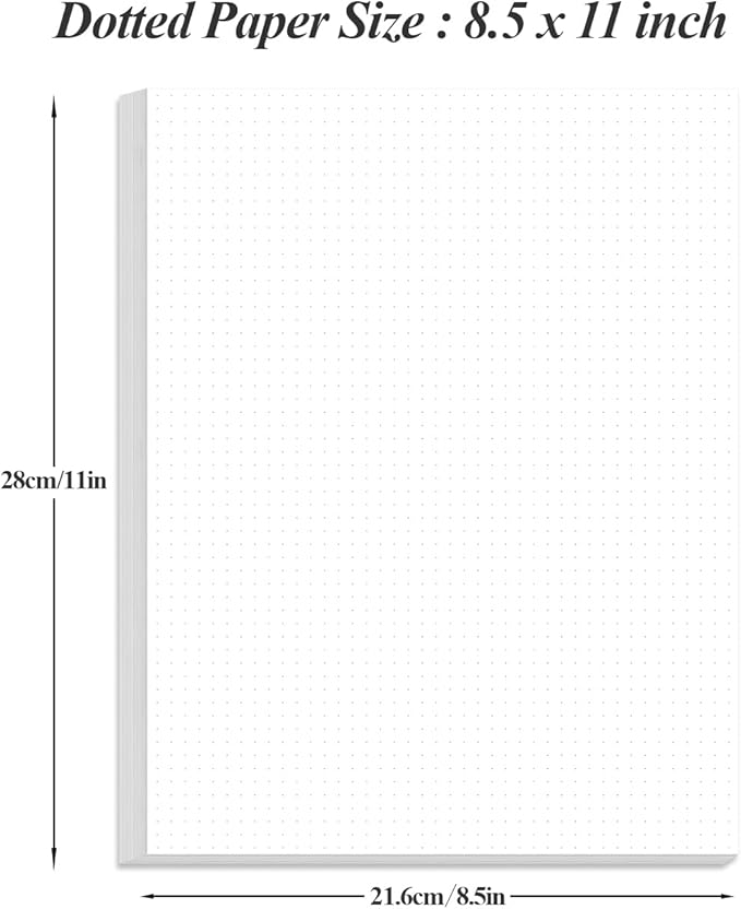 Unpunched Dotted Paper, Letter Size 100Sheets / 200Pages Loose-Leaf Paper, 100gsm White Paper, 8.5'' x 11''
