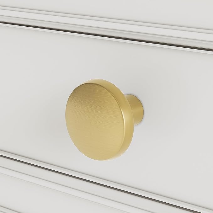 homdiy 5 Pack Gold Cabinet Knobs Round Brushed Brass Kitchen Handles Zinc Alloy Metal Hardware for Dresser Drawer Desk Cupboard