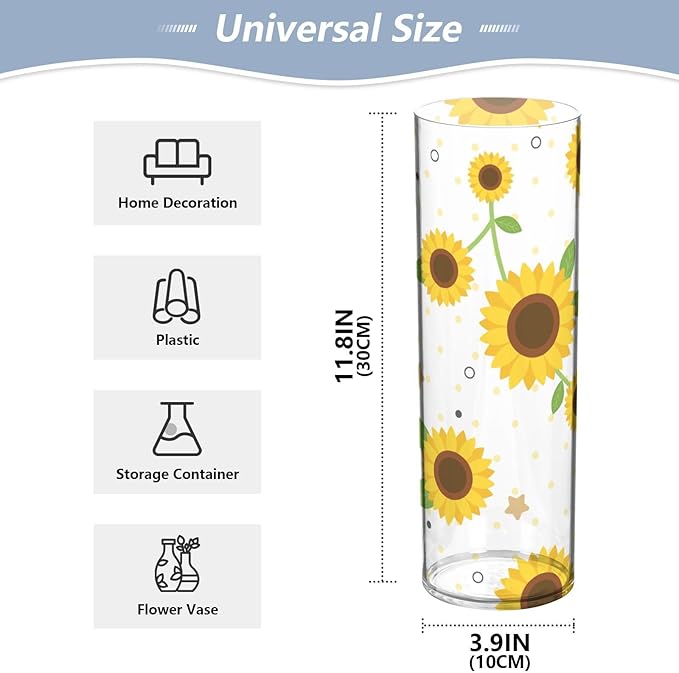 Vase Plastic Vase Elegant Cylinder Flower Vase Shatterproof Decorative Centerpiece for Home Table Office Weddings Events (11.8 x 3.9 in)