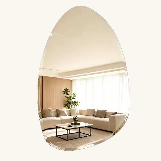 Frameless Asymmetrical Teardrop Shaped Wall Mirror, 20x28 Inch Beveled Edge Decorative Vanity Mirror for Bathroom, Bedroom, Entryway