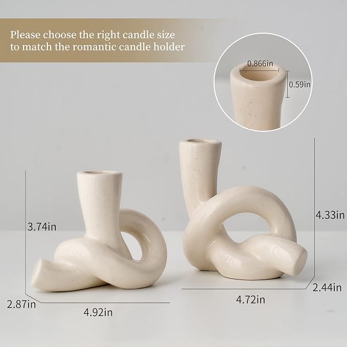 2 Pcs Pretty Ceramic Candle Holder, Modern Abstract Art Candlestick Holder Set, Table Centerpiece Taper Candle Holders Decorations for Home Decor Wedding, Dinning, Party, Mantel, TV Stand, and Kitchen