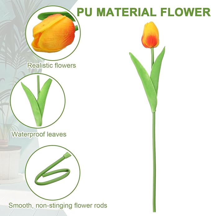 uxcell 20pcs Tulips Artificial Flowers, Faux Flowers Silk Fake Tulip Stems Real Touch for Wedding Bouquet Centerpiece Table Party Decoration(Sunset Red)