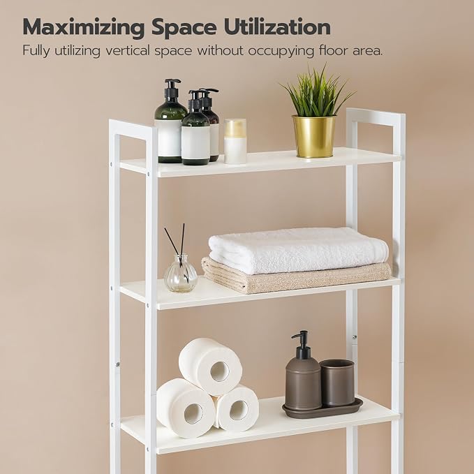 HOOBRO Over The Toilet Storage, 3-Tier Bathroom Organizer Shelf Over Toilet, Freestanding Bathroom Storage Shelves, Space Saver, Easy to Assemble for Room, White WT41TS01