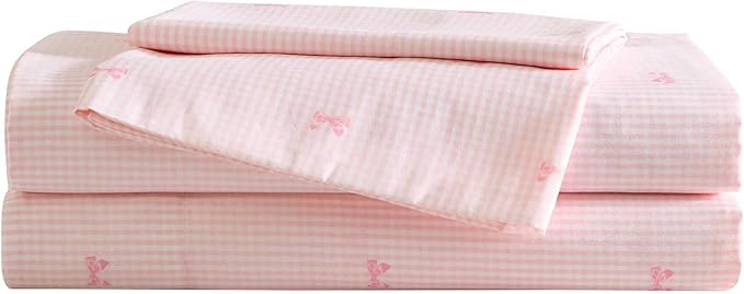 Laura Ashley Kids - Full Sheet Set, Soft & Wrinkle-Resistant Toddler Bedding Set, Deep Pockets, Girl Bed Sheets with Matching Fitted Sheet & Pillowcases (Tiny Bows Pink)