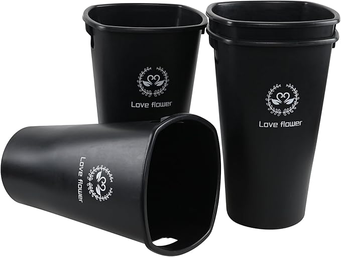 4-Pack Tall Flower Plant Buckets with Handles, Wake Up Flower Display Buckets, Flower Display Plastic Buckets, Black