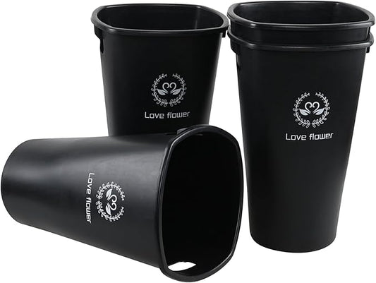 4-Pack Tall Flower Plant Buckets with Handles, Wake Up Flower Display Buckets, Flower Display Plastic Buckets, Black