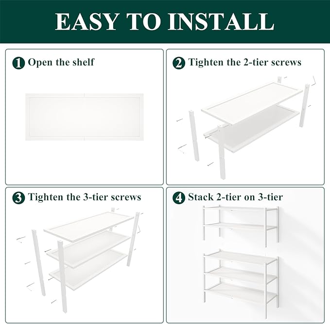 Smiry Bamboo Shoe Rack, 5 Tier Shoe Organizer for Entryway & Closet, Stackable Free Standing Storage Shelf for Shoes, Bags & Plants, White