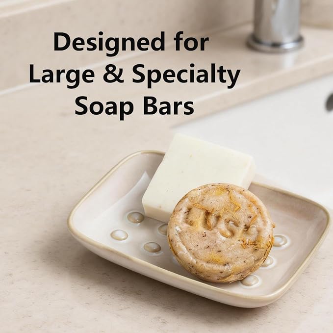 Miamolo Soap Dish for Shower, Ceramic Soap Dish Non-Slip Soap Holder Bar Saver Tray for Bathroom Kitchen Sink, Floating Point Design Save Soap Loss (Pack of 2)
