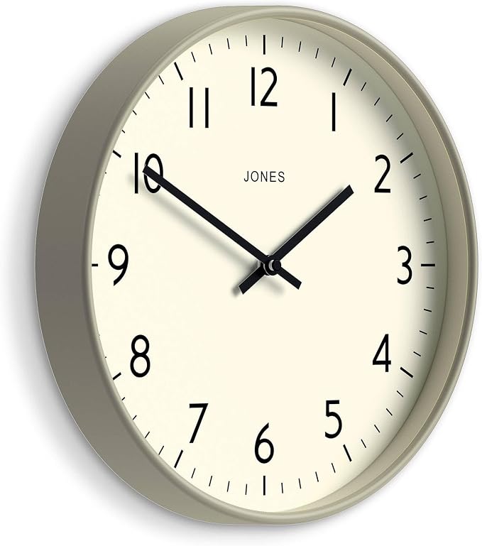 JONES CLOCKS® Studio Clock | Modern Round wall Clock | 12 inch | Gray | Easy to Read Numbers | Versatile Design for Kitchen, Living Room or Office