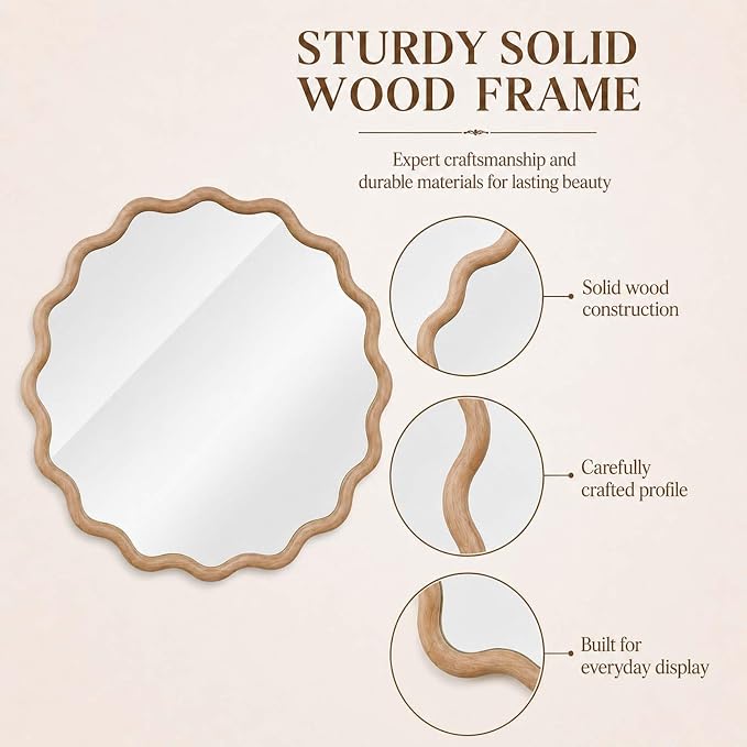 Majnesvon 20x30 Inch Asymmetrical Wall Mirror Wood,Rustic Irregular Shaped Vanity Mirror for Bathroom,Bedroom, Living Room, Entryway, Fireplace,Wall Decor,Solid Wooden Frame (Natural Wood, 20" x 30")