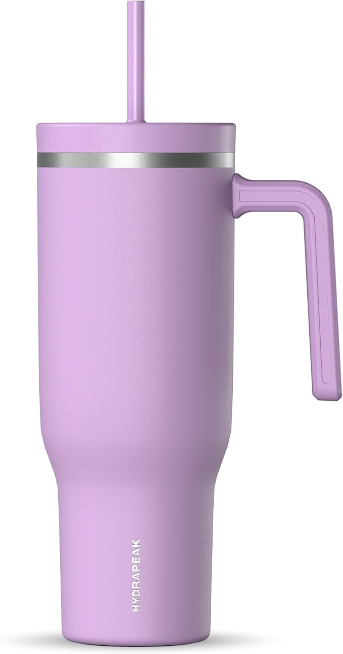 Hydrapeak Voyager 40 Oz Stainless Steel Tumbler with Handle, Insulated Water Bottle With Straw & Lid, Cupholder Friendly Reusable Travel Mug (Mauve)