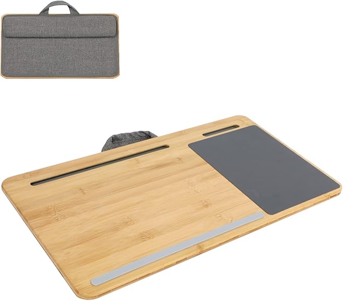 SUMISKY Laptop Lap Desk with Cushion Protable LapDesk with Handle Tablet Support Phone Holder and Mouse Pad Oversized Bamboo Laptop Stand for Sofa Fits Up to 17 Inches
