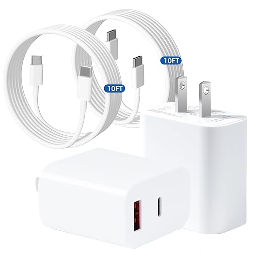 USB C Charger Block for iPhone 17 16,40W Dual Port A/C Phone Chargers,2Pack Type C Charger Fast Charging Wall Chargers Quick 10FT USB C Cable for iPhone 17/17 Pro Max/17 Air/16 Pro/16e/15 Plus/15 Pro