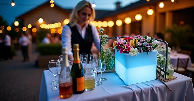 Mr.Go 16-inch LED Flower Pot Light w/Remote, 16 Color Changing Colorful Glowing Cube Flowerpot, Rechargeable Lighted Planter & Ice Bucket for Home Decor, Garden, Party, Wedding, Gifts