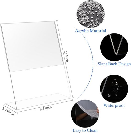 Clear Acrylic Sign Holder 8.5 X 11 - L Shape Display Stand for Office & Home | 12 Pack