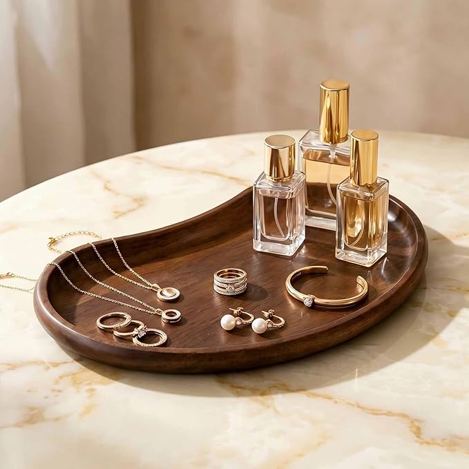 Acacia Wood Serving Tray – Premium Craftsmanship Decorative Tray Irregular Handmade Catchall Plate for Keys, Snacks, Coffee Table Décor & Entryway Organization-10.9 * 5.7 * 1.18 inches