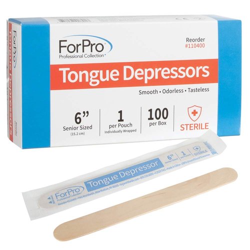 ForPro Professional Collection Senior Tongue Depressors - Large Sterile Wax Applicator Sticks, 6" | 100-Count