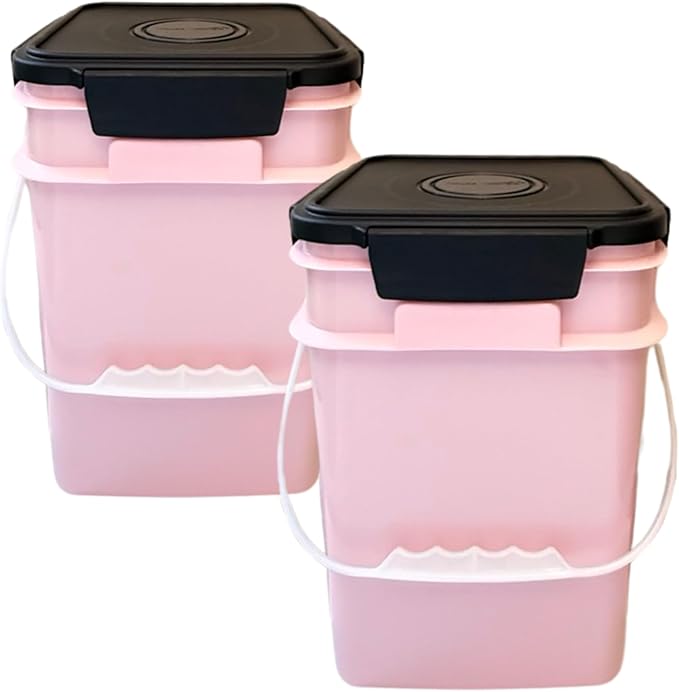 House Naturals 4 Gallon Square Food Grade Plastic Bucket with Lid, Made in USA (Pack of 2) (Pink)