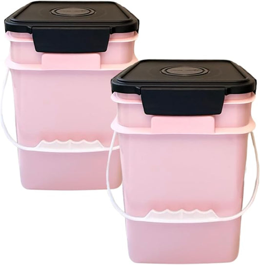 House Naturals 4 Gallon Square Food Grade Plastic Bucket with Lid, Made in USA (Pack of 2) (Pink)