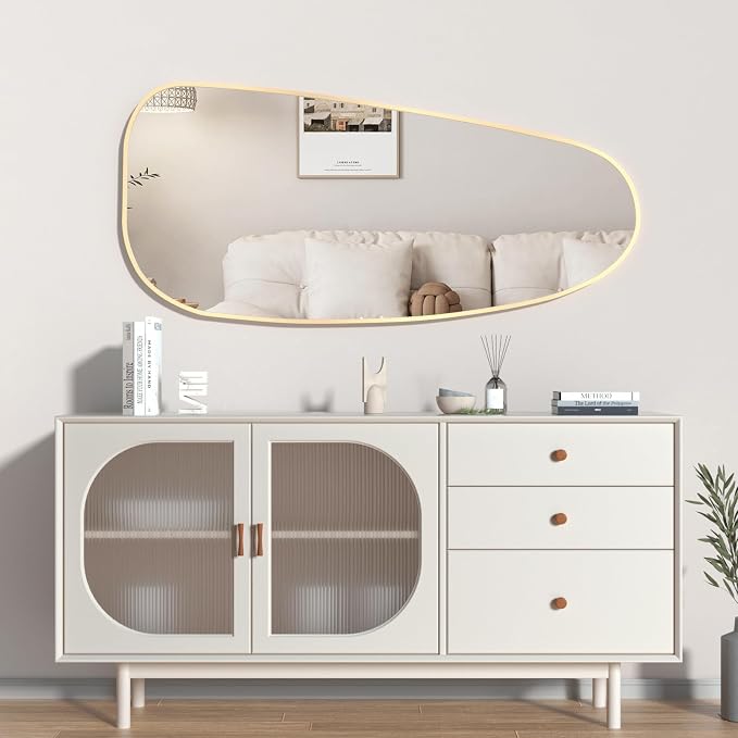 47"x22" Irregular Wall Mirror Gold Asymmetrical Shaped Aluminum Alloy Framed Mirror for Living Room Bathroom Bedroom Entryway Fireplace