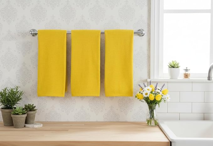 Serafina Home Yellow Kitchen Towels: 100% Cotton Soft Absorbent Ribbed Terry Loop, Set of 3 Multipurpose for Everyday Use Oversized 18" x 28" (Tuscan Lemon)