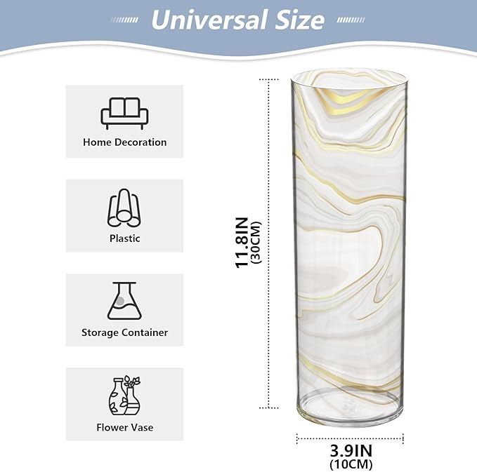Vase Plastic Vase Elegant Cylinder Flower Vase Shatterproof Decorative Centerpiece for Home Table Office Weddings Events (11.8 x 3.9 in)