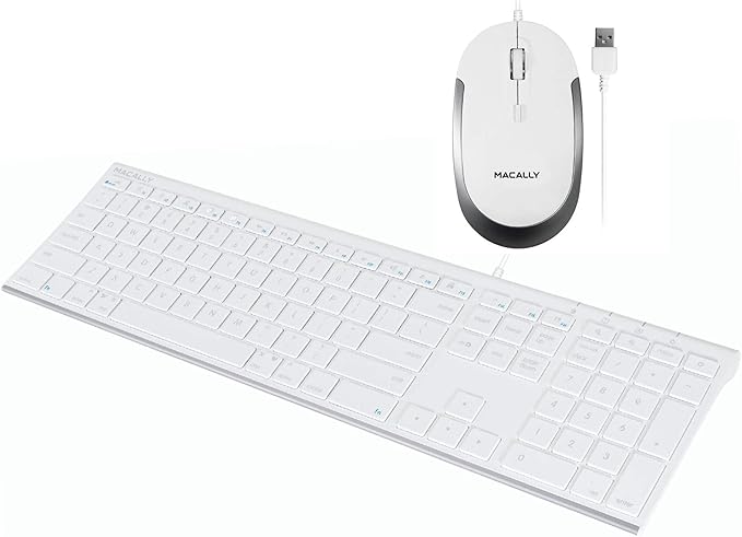 Macally Ultra Slim Wired Computer Keyboard and a Silent Wired Mouse, Essential Office Accessories