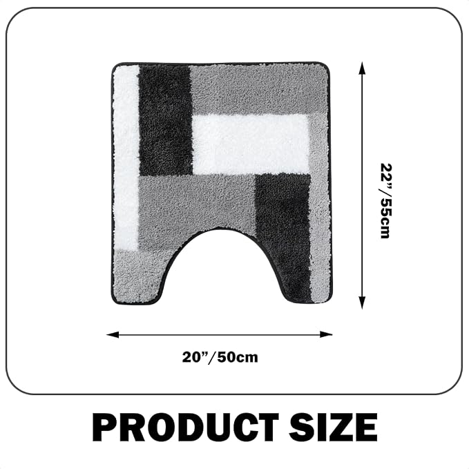U Shape Checkered Bath Mat - Super Absorbent, Soft and Thick, Rubber Backing Non-Slip, Machine Washable Shower Rug, Bath Mat, Bathroom Home Decor Accessories, 20"x22" (50x55cm), Black