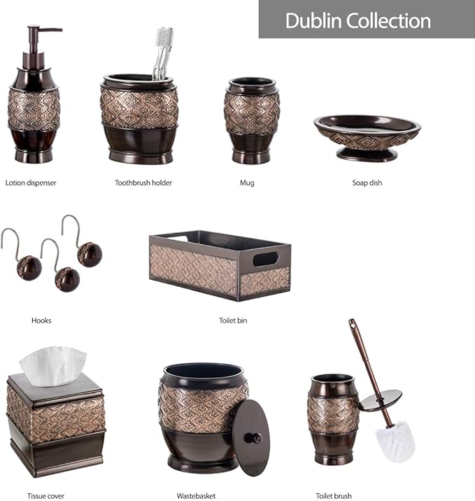 Creative Scents Dublin Brown Small Bathroom Trash Can with Lid - 1.3 Gal / 4.8L Decorative Oval Waste Basket - Durable Resin Garbage Can for Bathroom, Bedroom, Office Decor - Mini Wastebasket Bin