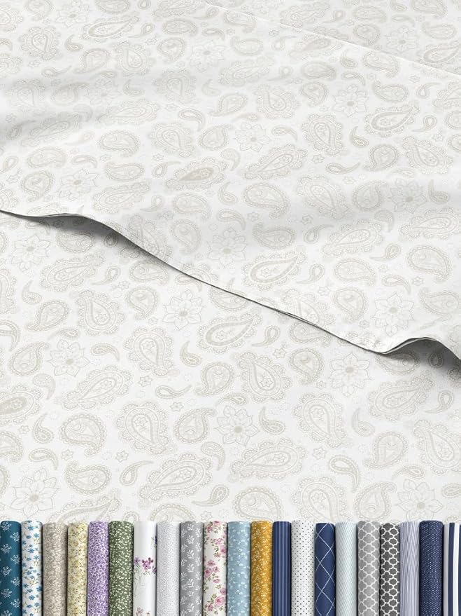 Floral Sheets - Paisley Bed Sheet Set - 1 Flat, 1 Fitted & 1 Pillowcase w/ Deep Pockets - Comfy, Cozy, Wrinkle & Fade Free - Boho Botanical Bedding - Ultra-Soft, Breathable & Cooling - Twin Size