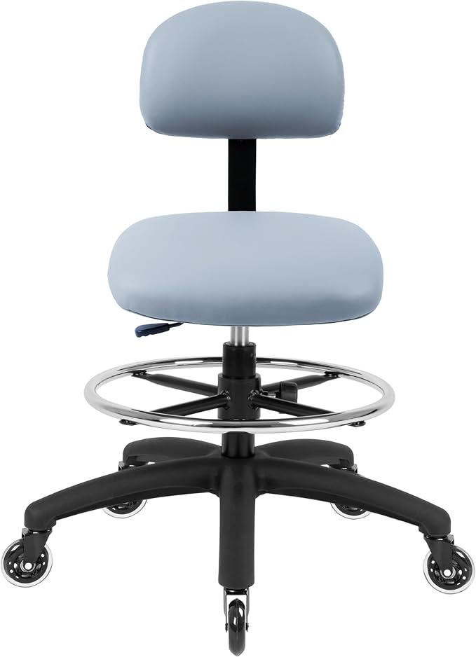 Chair Master FSS Series Square seat (20"-28") seat Height Chair. Vinyl-for Office, Garage, Desk, Shop, Computer, Doctor, Medical, Easy to Clean! 18" Footring (Gray, Mid Stool, Rubber Roller Casters)
