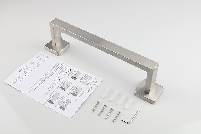 TocTen Bath Towel Rack - Square Base Thicken SUS304 Stainless Steel Towel Bar for Bathroom, Bathroom Accessories Towel Rod Heavy Duty Wall Mounted Towel Holder. (Brushed Nickel, 12)
