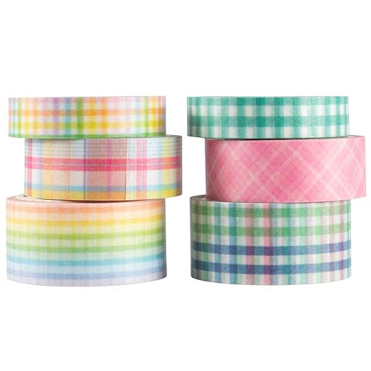 YUBBAEX 6 Rolls Plaid Washi Tape Set Basic Grid Masking Decorative Tapes for Arts, DIY Crafts, Journals, Planners, Scrapbooking, Wrapping (Rainbow Plaid)
