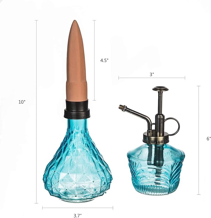 Glass Mini Watering Can & Self - Watering Globe Set - Flower Water Spray Bottle with Terracotta Spike, Perfect Plant Watering Gift for Indoor Outdoor Gardens