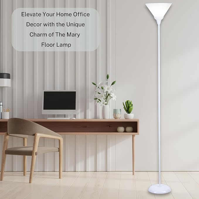 LIGHTACCENTS White Torchiere Floor Lamp - Floor Lamps for Living Room, Bedroom Standing Lamp, Modern Living Room Decor, 70-Inch Pole Light with Opal White Cone Shade - Stylish Tall Lamp