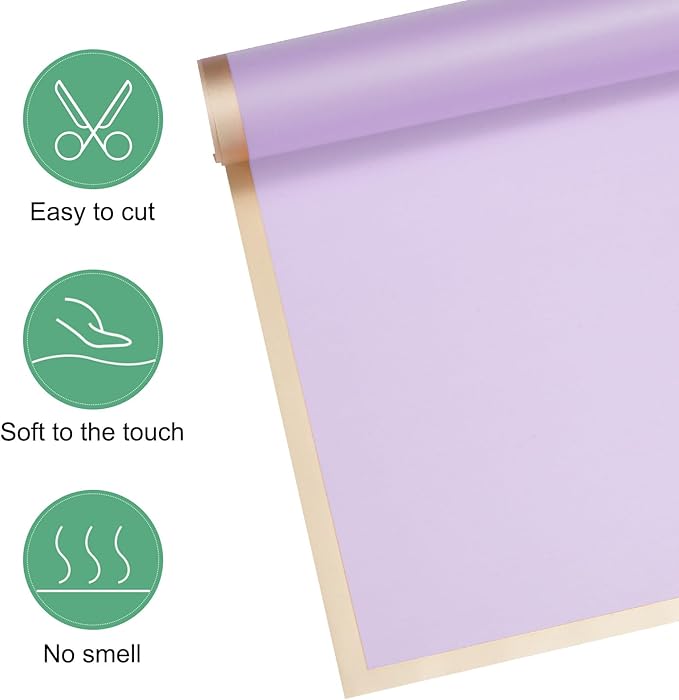 M METERXITY 20 Sheets Flower Wrapping Paper Bouquet, 23 Inch Lavender Purple Gold Edge BOPP Waterproof Floral Wrapping Paper Flower Packaging DIY for Wedding/Party/Gift Bouquet Wrap Paper