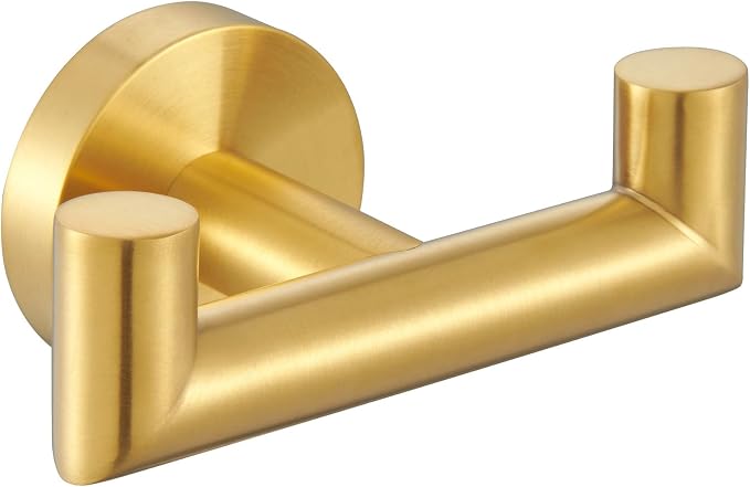 Angle Simple Bathroom Double Hook Brushed Dark Gold, SUS304 Stainless Steel Bath Towel Holder, Double Robe Hanger Wall Mount