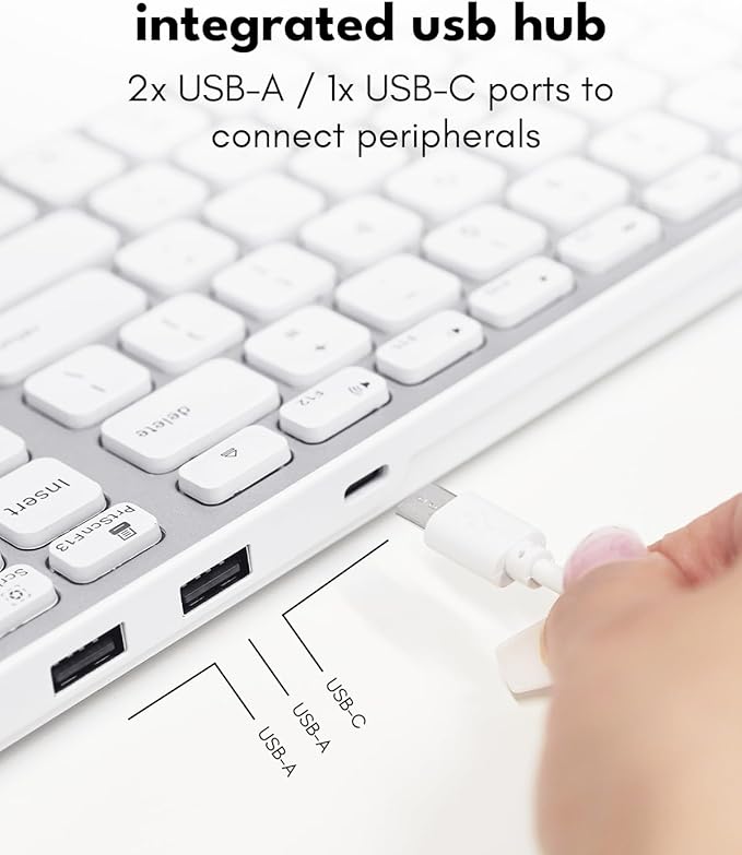 Macally Wired Keyboard for Mac with USB Hub (2X USB-A / 1x USB-C) - Compatible Backlit Apple Keyboard with Dual Interface - Auto OS Detection for Mac, MacBook, iMac, PC, Android, iPad, iOS - Silver