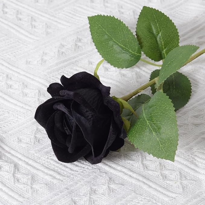22 Pcs Artificial Roses - Realistic Velvet Flowers with Stems, Bulk Faux Roses for Home Wedding Party Decor (Black)