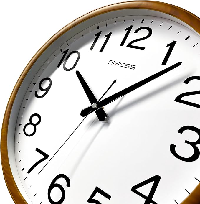 TIMESS Wall Clock, Classic Wood Style Finish, 18 Inch Non-Ticking Silent Battery Operated Analog Clock, Ideal Retro Decor for Home, Bedroom, Living Room, Kitchen, Bathroom, Office(Wood Yellow)