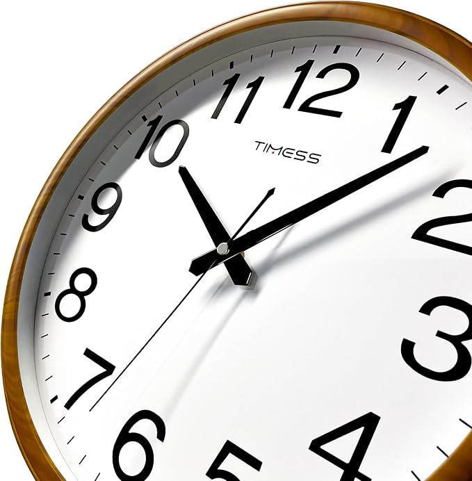 TIMESS Wall Clock, Classic Wood Style Finish, 11 Inch Non-Ticking Silent Battery Operated Analog Clock, Ideal Retro Decor for Home, Bedroom, Living Room, Kitchen, Bathroom, Office(Wood Yellow)