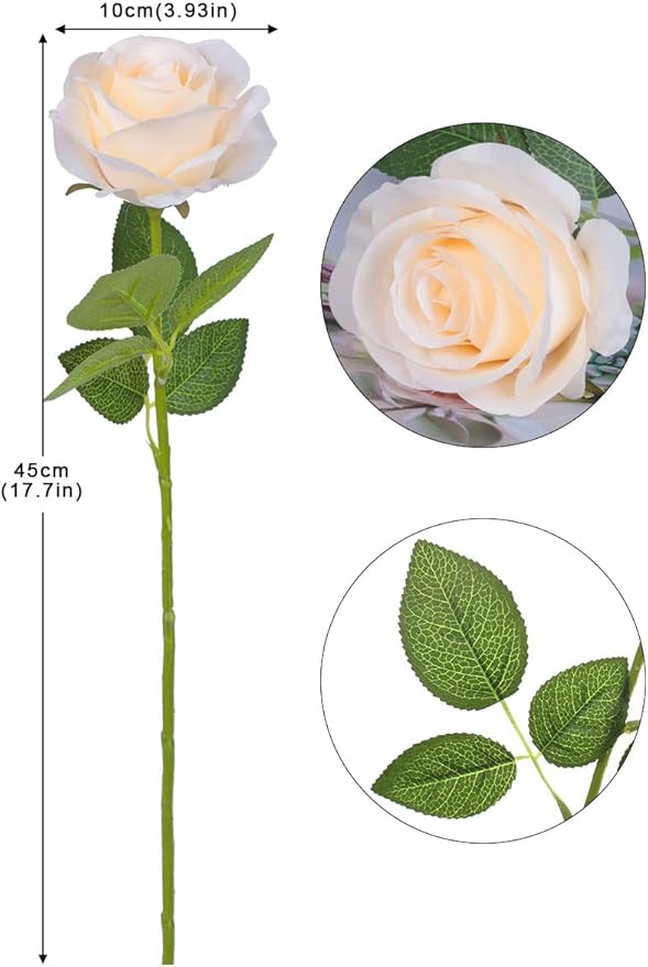 Artificial Rose Flower Artificial Flowers Flower with Long Stem Silk Roses Bouquet for Wedding Bridal Shower Party Home Decoration (Champagne, 30 Pcs)