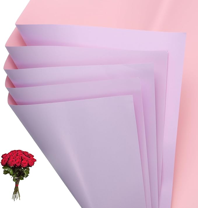 PATIKIL Flower Gift Wrapping Paper, 20 Sheets Double Sided Waterproof Bouquet Paper Wrap Florist Packaging Floral Papers for Wedding DIY Craft Valentine Mother's Day, Dark Purple