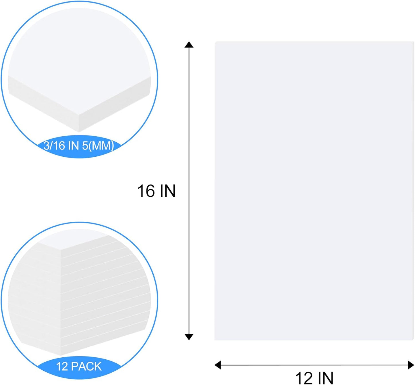 ToLanbbt 12 Pack White Foam Board, 12 x 16 x 3/16" Thick Foam Core Acid Free Poster Foamboard for Art Craft Projects, Painting, Displaying, Signage, Wedding, School