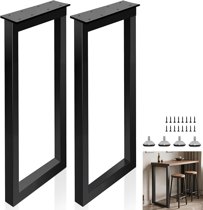 40 Inch Metal Bar Table Legs, Heavy Duty Desk Dinning Table Legs with Adjustment Feet Pads DIY Iron Furniture Feets, Set of 2,Black