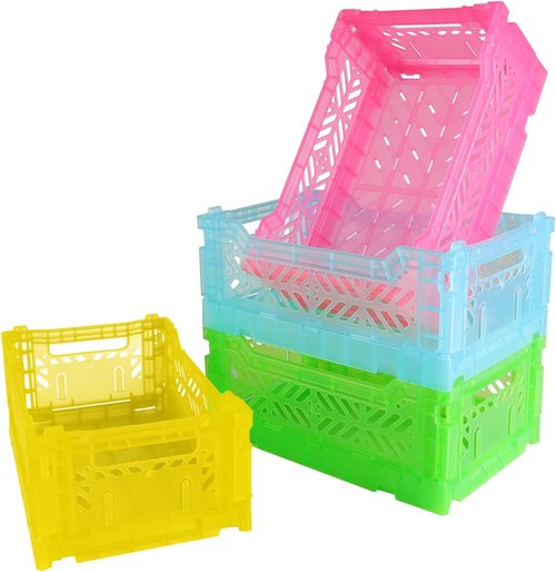 Pastel Plastic Storage Crates by [Brand Name] - 4-Pack Collapsible Bins for Organizing | 4L Space-Saving Design