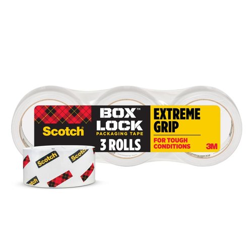 Scotch Box Lock Packing Tape - Clear Extreme Grip for Secure Shipping | 1.88 in. x 54.6 yd, 3 Rolls