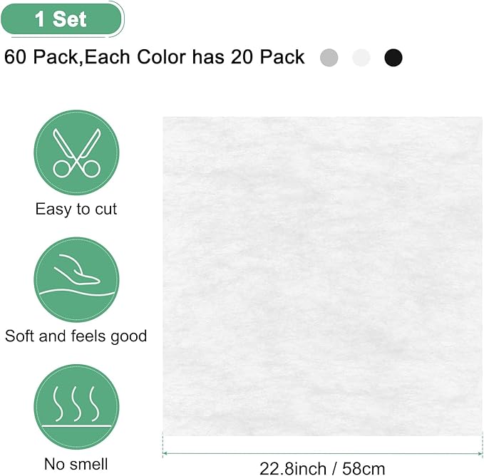 M METERXITY 60-Sheet Korean Cotton Wrapping Flower Paper, Waterproof Floral Wrapping Cotton Paper for Bouquets/Gift Packaging [White,Black,Gray]