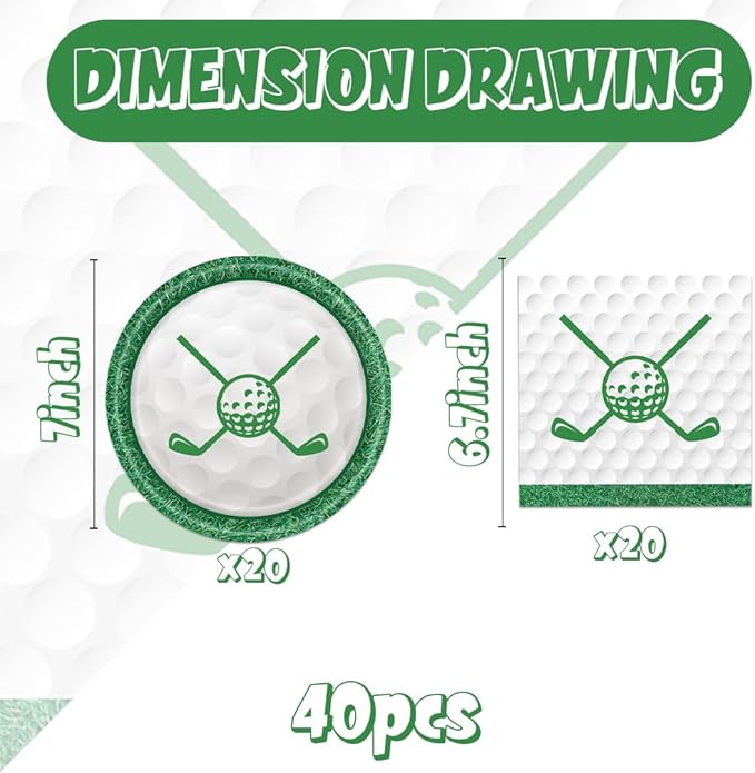 Golf Party Decorations Birthday Decor Serve 20 Green Sports Theme Plates and Napkins Set Supplies for Baby Shower 40Pcs Golf Birthday Decorations