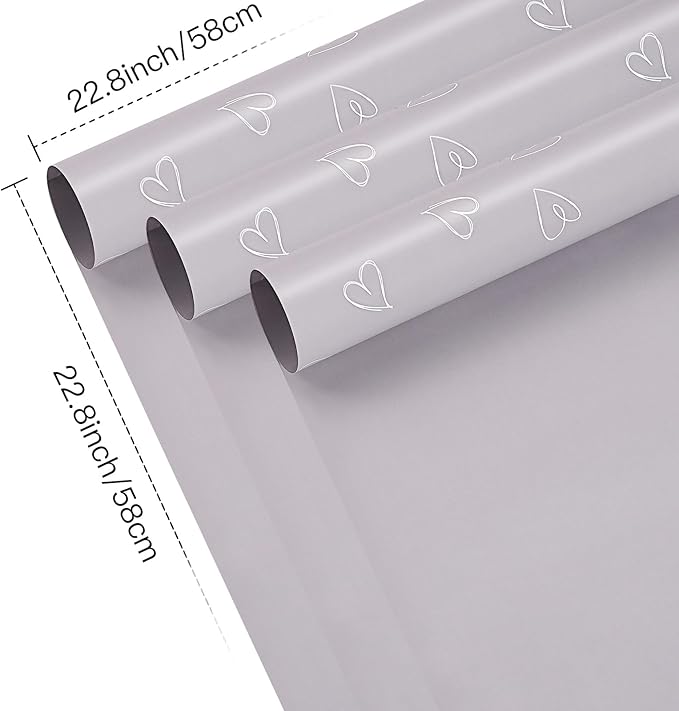 WRAPAHOLIC 20 Sheets Flower Wrapping Paper - 22.8 x 22.8 inch Grey Purple Love Design Water-Resistant Floral Bouquet Wrapping Paper, Florist Supplies Packaging for Wedding Birthday Gift DIY